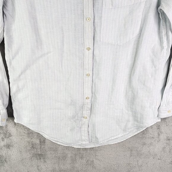 Men's Gap Shirt 100% Linen Light Blue & White Stripes Button-Up Long Sleeve M - Picture 4 of 12